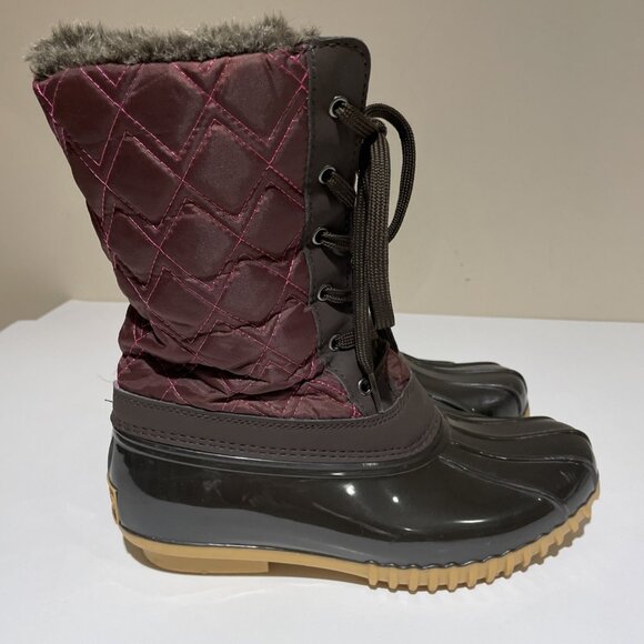 SPORTO Women's Snow Boot Size 7.5 M Burgundy Quilted Waterproof Faux Fur Lining - Picture 4 of 11